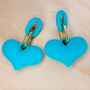 Cyan, Chunky Heart & Chain Link Earrings, S925 Posts